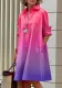 Autumn Spring Summer Chic Ombre Print Shirt Collar Long Sleeve Pocket Midi Dress
