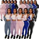 Custom Logo Women's Customized Printing Fashion Casual Patchwork Tracksuit Two-Piece Pants Set