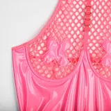 Sexy pu patent leather Halter Neck underwear mesh tutu teddy lingerie