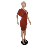 Custom Logo Women's Customized Printing Clothing Summer Stylish Backless V-Neck One Sleeve Slit Women's Customized Printing Dress
