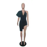 Custom Logo Women's Customized Printing Clothing Summer Stylish Backless V-Neck One Sleeve Slit Women's Customized Printing Dress