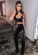 Women's Clothes Two-piece slim-fit suspenders and elastic leather top + pants set