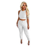 Fashion Ladies Sleeveless Solid Color Tracksuit Casual Two Piece Set