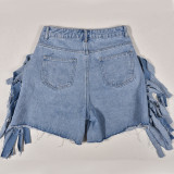 Pantalones cortos de verano para mujer, cintura alta, rasgados, estilo lavado, con agujeros, borla