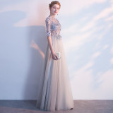 Long Gray Dress Spring Autumn Formal Party Slim Sexy Show Graduation Gown Dress