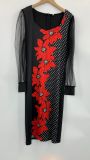 Fall Print Jurk Mesh Sleeves Pencil Midi Bodycon-jurk voor dames