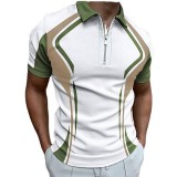 Summer men's polo shirt short sleeve color block zipper t-shirt top