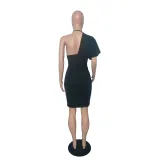 Custom Logo Women's Customized Printing Clothing Summer Stylish Backless V-Neck One Sleeve Slit Women's Customized Printing Dress