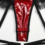 Sexy pu patent leather Halter Neck underwear mesh tutu teddy lingerie