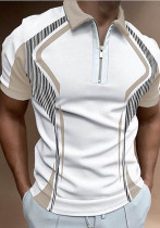 Camiseta polo de manga corta con cremallera de bloque de color de verano para hombre