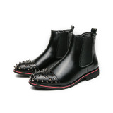 Plus Size Rivet High Top Short Boots British Style Chelsea Boots Men's Shoes Winter Retro Leather Shoes Martin Boots Men