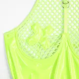 Sexy pu patent leather Halter Neck underwear mesh tutu teddy lingerie