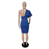 Custom Logo Women's Customized Printing Clothing Summer Stylish Backless V-Neck One Sleeve Slit Women's Customized Printing Dress