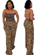 Leopard-print Patchwork wide-leg jumpsuit