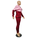 Custom Logo Women's Customized Printing Casual Patchwork Hooded Tracksuit Two-Piece Pants Set