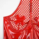 Sexy pu patent leather Halter Neck underwear mesh tutu teddy lingerie
