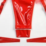 Sexy pu patent leather Halter Neck underwear mesh tutu teddy lingerie