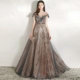 Formal Party Evening Dress Girl Chic Sequin Trailing Dress