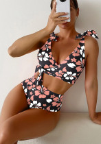 Digital Printing Cross Tie High Waist Zweiteiler Badeanzug Damen Bikini