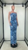 Women's Strapless Print Fitted Long Dress