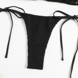 Traje de baño de dos piezas Bikini triangular con cordones Traje de baño sexy con espalda baja sólida