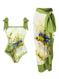 Bedruckter Chiffon-Sonnenschutz, langer Rock, einteiliger Badeanzug, zweiteilige Badebekleidung