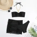 Sexy Swimsuit Halter Strapless Ruched Three-Piece Bikini Skirt Swimwear