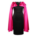 Cape Sleeve Contrast Bow Maxi Long Sleeve Formal Party Dresses