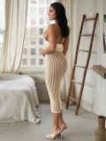 Summer Women's Fashion Sexy Straps Backless One-Piece Bodysuit Top Hollow Knitting Skirt Two Piece Set