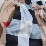 Conjunto de pantalones de dos piezas de manga corta con estampado a cuadros para mujer informal de primavera y verano