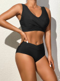 Bikini Solid Color Sexy Btwo Pieces Swimsuit Women