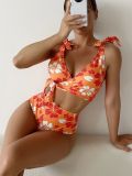 Цифровая печать Cross Tie High Waist Two Pieces Swimsuit Women's Bikini