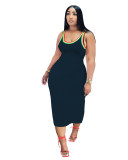 Women's Rainbow Stripe Neckline Sleeveless Long Tight Fitting Dress