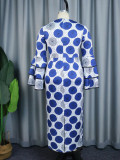 Spring Career Print Dress Polka Dot Bell Bottom Long Sleeve Elegant Midi Dresses