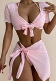 Bikini de dos piezas Protector solar Falda con cinturón en la parte superior Traje de baño de cuatro piezas sexy para mujer