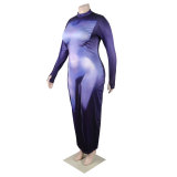 Fashion Casual Round Neck Slim Print Long Sleeve Bodycon Dress