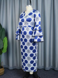 Spring Career Print Dress Polka Dot Bell Bottom Long Sleeve Elegant Midi Dresses