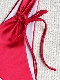 Sexy Solid Color Bikini Swimsuit Low Back Women Lace-Up Two Piece Swimsuit