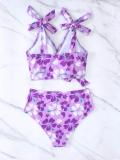 Traje de baño de dos piezas de cintura alta con lazo cruzado de impresión digital Bikini para mujer
