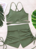 Army Green Cross High Waist Knee-Length Shorts Sexy Two Piece Swimsuit