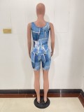 Fashion Sexy Ladies Print Shorts Sleeveless Jumpsuit