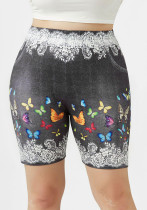 Pantalones cortos de ciclismo cortos básicos con estampado de tallas grandes para mujer