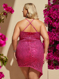 Plus Size Women Sequin Strap Dress Party Prom Scramble Evening Dress
