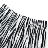 Women Long Sleeve Pleated Zebra Print Shirt and Wide Pants Casual Two-Piece Set