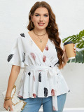 Ladies Summer Print Lace-Up Top