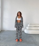 Women Zebra Print Top and Trousers Two-Piece Set