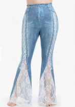 Pantalon en dentelle à imprimé patchwork de grande taille pour femme