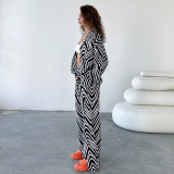Women Zebra Print Top and Trousers Two-Piece Set