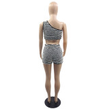 Women Sexy Stripe Crop Top and Shorts Two Piece Set