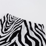 Damen schickes schwarz-weiß gestreiftes Umlegekragen-Print-Langarmhemd und Baggy-Hose, zweiteiliges Set
